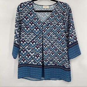 Everly Geometric Print 3/4 Sleeve Lightweight Top​